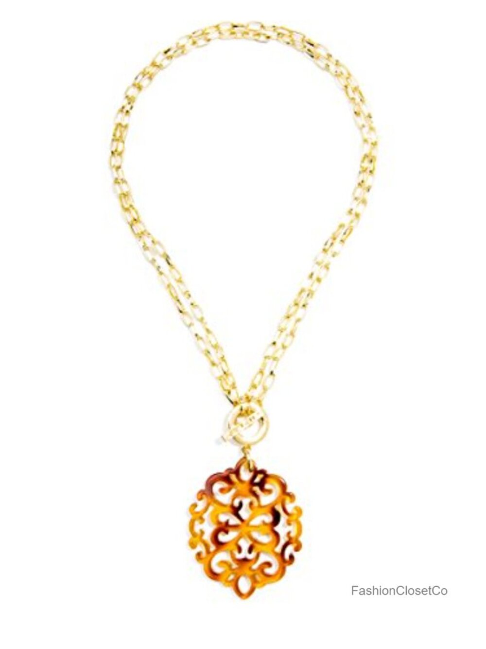 Modern Damask Acrylic Resin Pendant Necklace Convertible Toggle Chain